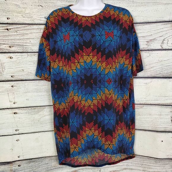 LuLaRoe XXS Colorful Geometric Print Short Sleeve Tunic Top - Picture 3 of 7